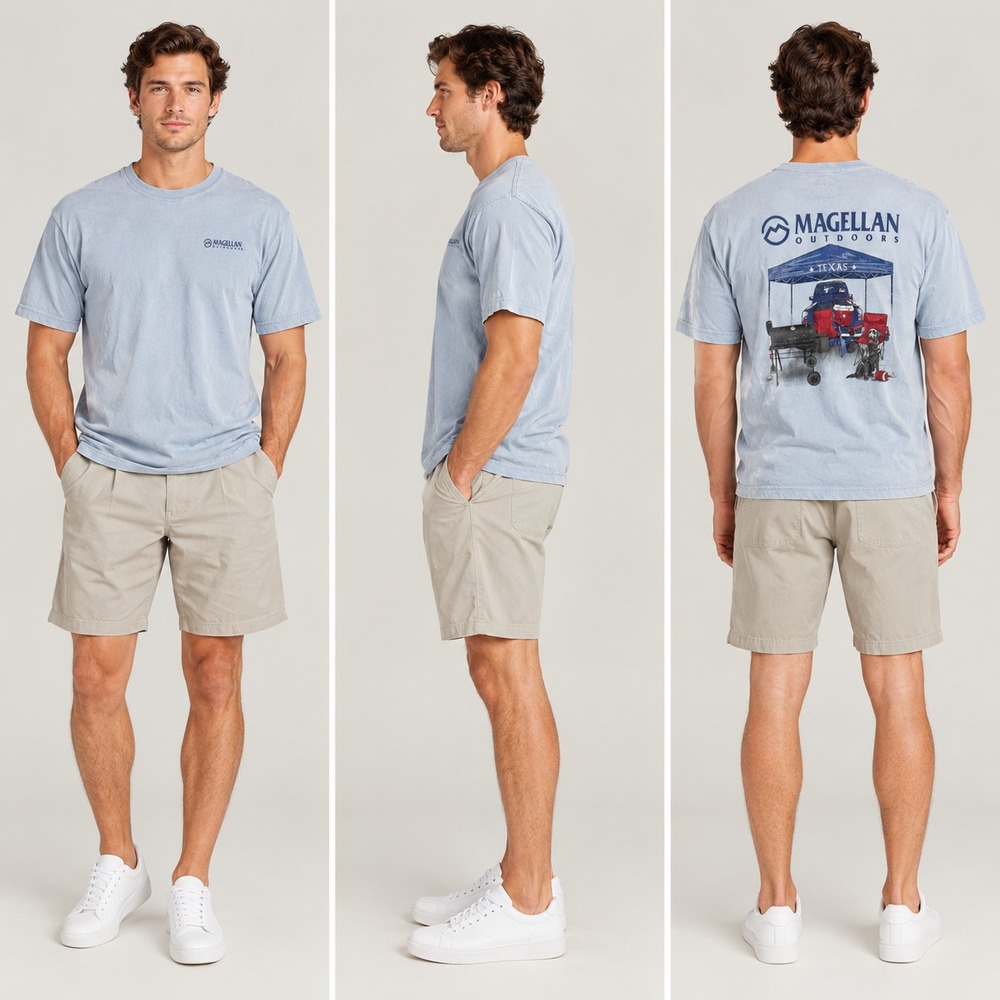 Magellan Outdoors Texas Graphic T-Shirt Mens 2XL Sky Blue Crewneck Classic Fit